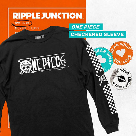 Ripple Junction One Piece Men's Long Sleeve T-Shirt Anime Straw Hat Pirates Jolly Roger Sleeve Graphic Officially Licensed