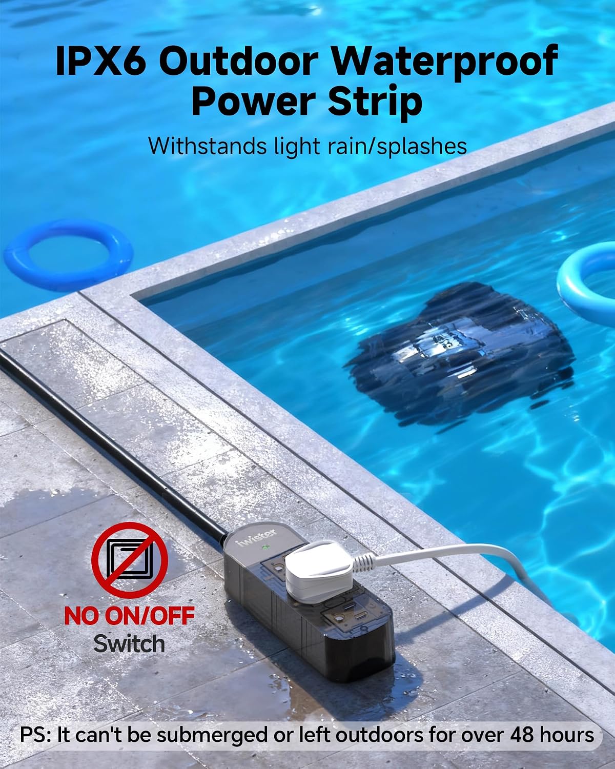 Outdoor Power Strip Weatherproof, 3 AC Outlets, 5FT Extension Cord