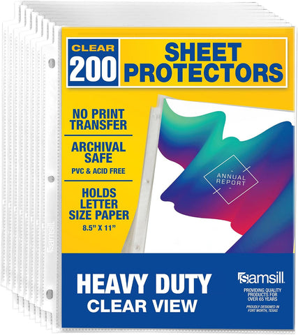 Samsill 200 Pack Heavy Duty Sheet Protectors, Crystal Clear, 8.5x11 Inch Page Protectors for 3 Ring Binder, Letter Size Protectors, Reinforced Holes, Clear Protector, Top Loading, Acid Free
