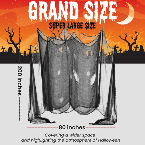 (48 x 240 in.) Halloween Creepy Cloth, Spooky Giant Cheese Cloth Tapestry for Halloween Party Supplies Decorations Outdoor Yard Home Wall Decor, Black