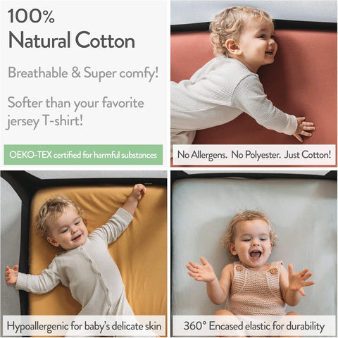 Joey + Joan Bassinet Fitted Sheets 33x20 for Baby Beside Dreamer Bassinet & Bedside Sleeper – Buttery Soft 100% Cotton – Light + Dark Sage Green – 2 Pack