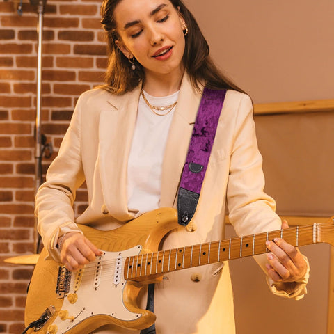 YIKOKO Guitar Strap 2 inch Velvet Guitar Straps with Full Grain Leather End, for Bass Electric and Acoustic Guitars, Free Strap Button, 2 Strap Locks and 4 Guitar Picks
