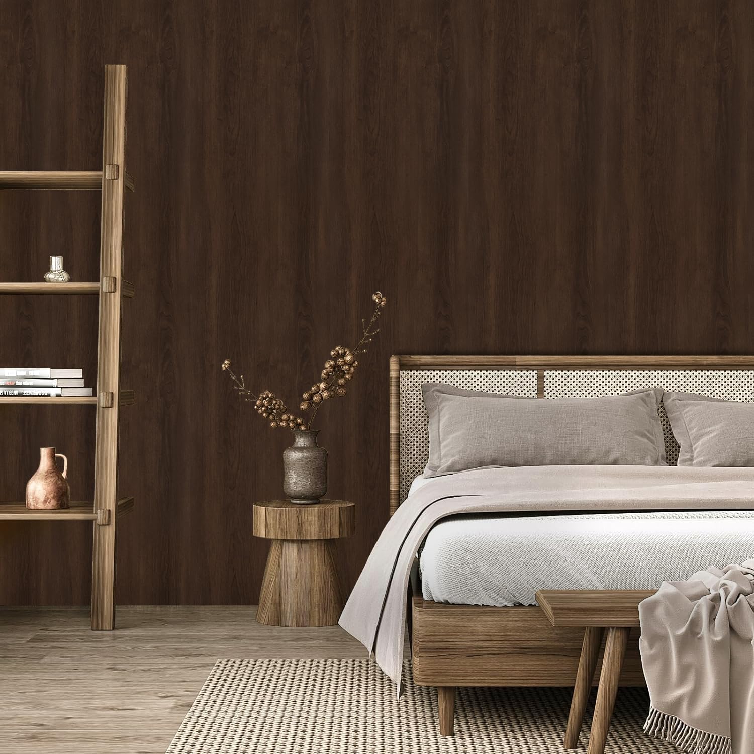 Wood Contact Paper Peel and Stick Dark Brown Walnut Wood Grain Wallpaper