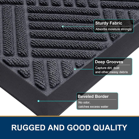 Smiry Front Door Mat Outside Entrance, Natural Rubber Doormat, 29.5x17 Inch