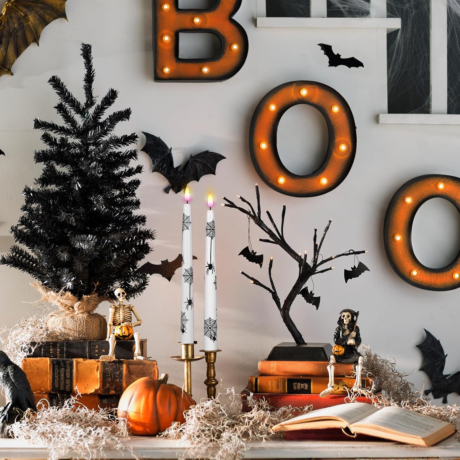 Wondise Halloween Flameless Taper Candles with Remote & Timer
