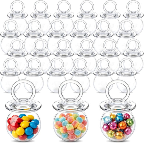 Nuenen 24 Pcs Baby Shower Favors, Mini Pacifier Candy Bottles 3.15", Clear