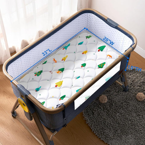 Baby Bassinet Mattress 33 x 20 inches- Firm Support and Comfort Premium Foam,Noiseless and Odorless,Hypoallergenic Small Crib Mattress, Fits Moses Basket, Dual Sided with Soft Breathable Fabric
