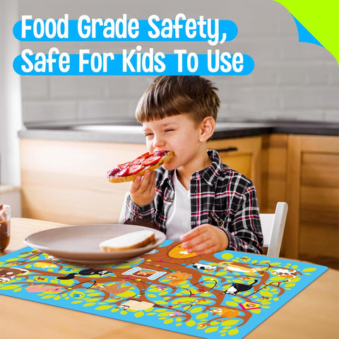 6 Pack Placemats for Kids, Non-Slip Washable Dining Mats, Reusable Cat-Themed Table Mats for Home, Kindergarten, Classroom, Nursery