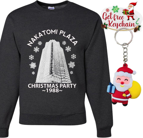 wild custom apparel Nakatomi Plaza Christmas Party 1988 RED LOGO Ugly Christmas Sweater Crewneck Sweatshirt