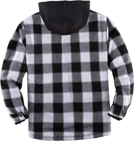 ZENTHACE Men's Sherpa Lined Full Zip Hooded Plaid Shirt Jacket