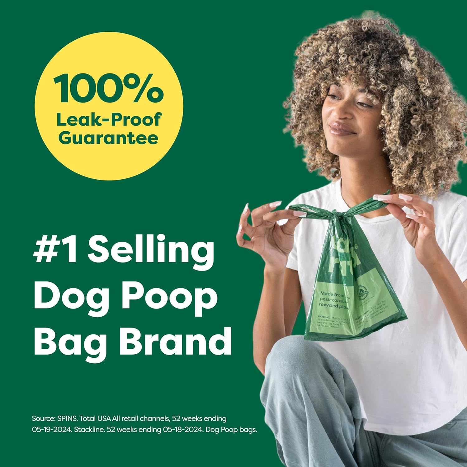 Earth Rated Dog Poop Bags with Handles, Extra Wide, Easy Tie and Guaranteed Leakproof, Unscented, 120 Handle Bags (Pack of 4)