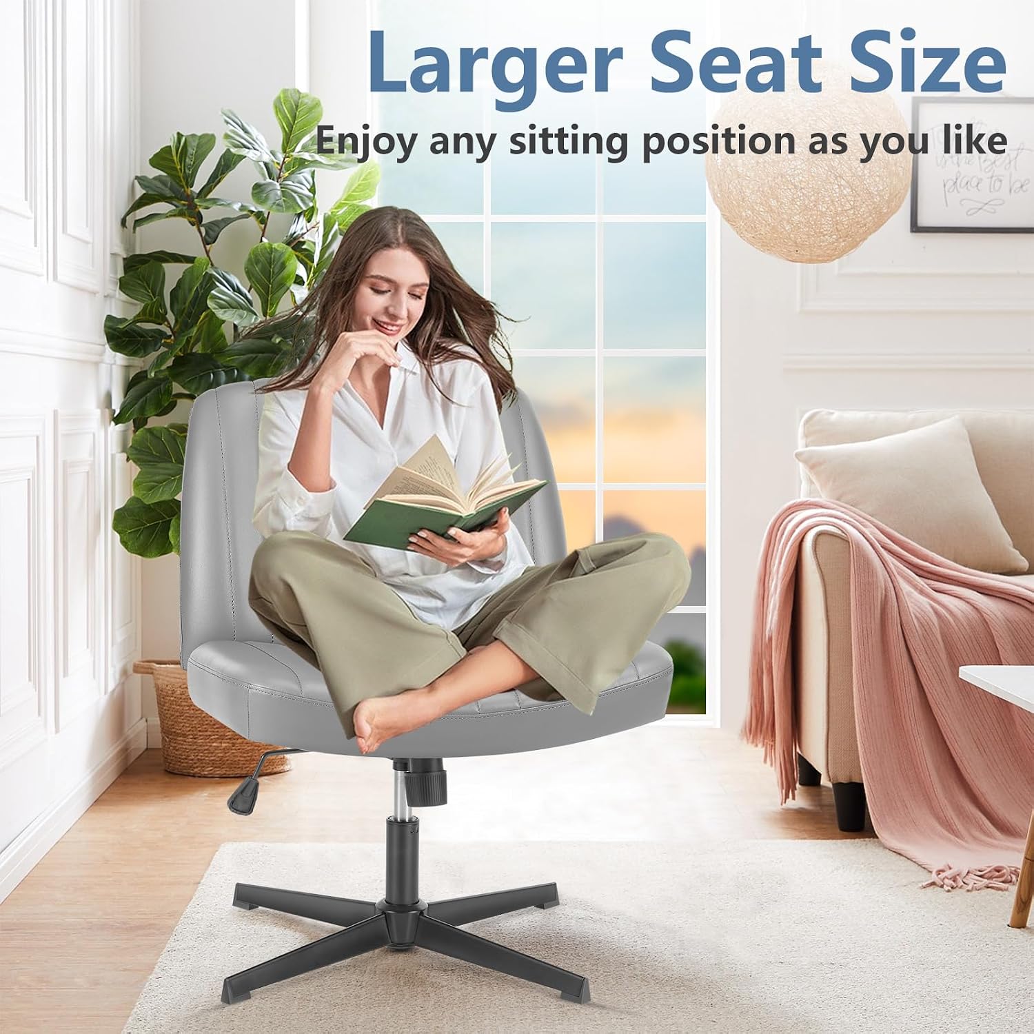 DUMOS Criss Cross Chair, Cross Legged Vanity Chair No Wheels, Home Office