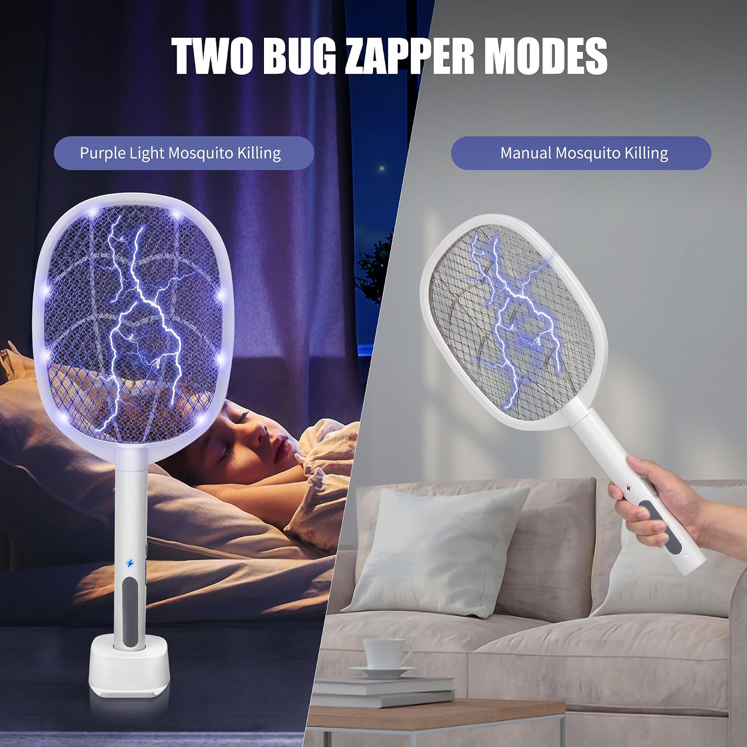 Lulu Home 2-in-1 Electric Bug Zapper Racket, 2 Packs
