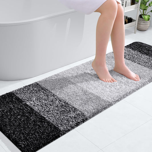 OLANLY Bathroom Rug Mat 59x17, Extra Soft and Absorbent Microfiber Bath Rugs, Non-Slip Plush Shaggy Bath Carpet, Machine Wash Dry, Bath Mats for Bathroom Floor, Tub and Shower, Black