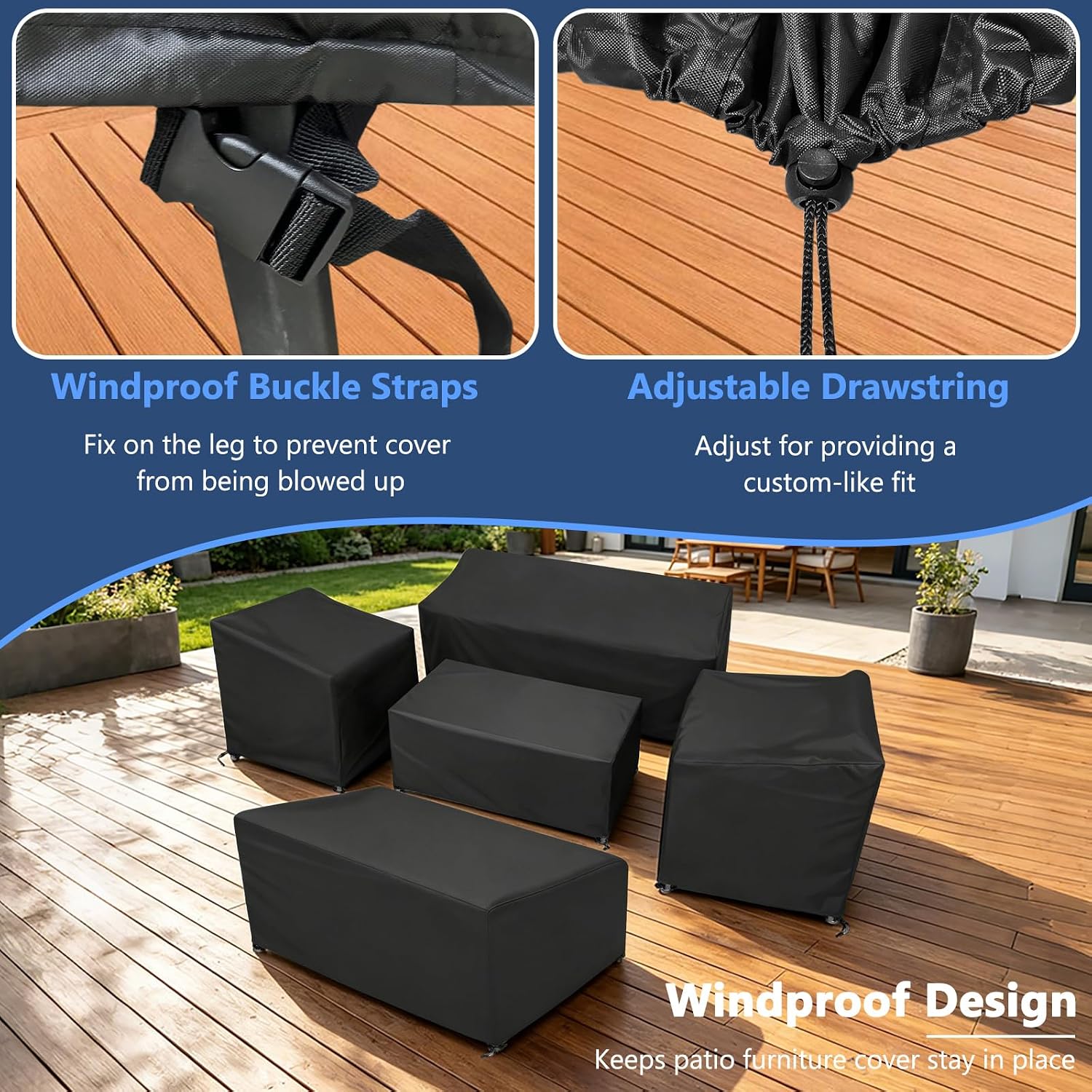 STARTWO Outdoor Furniture Cover Waterproof 5 Piece Set, Large 600D, Black