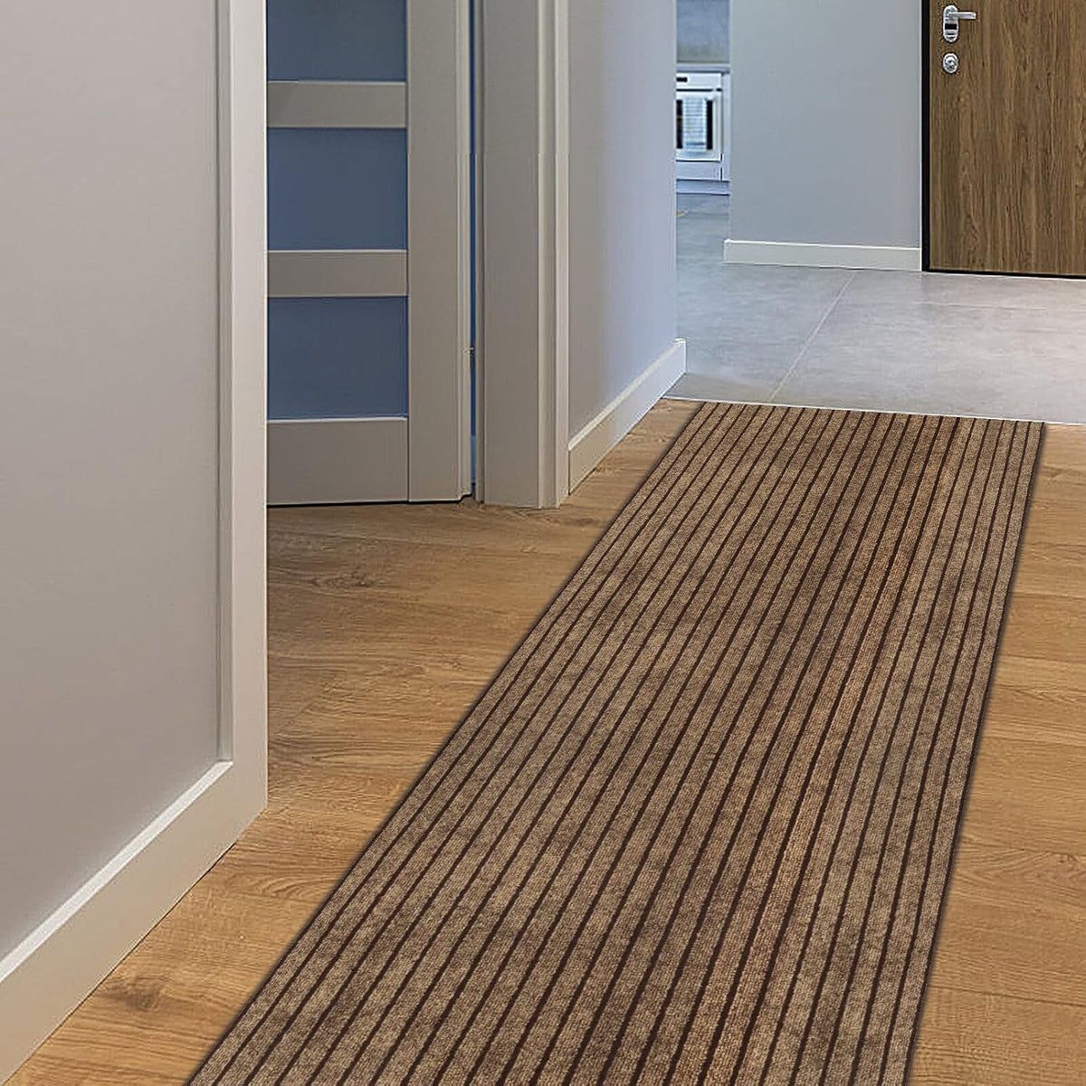 AYOHA Runner Rug 2' x 8' Indoor/Outdoor Carpet Runners, Hallway Kitchen Entryway Bedroom Area Rugs with Natural Non-Slip Rubber Backing, Garage mat, Brown/Brown Strip (Available for Custom Sizes)