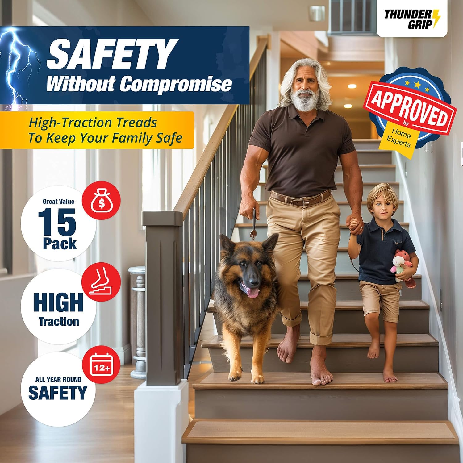 Clear Stair Treads Non-Slip Indoor 30" x 8" 15-Pack - Stair Grips for Wood