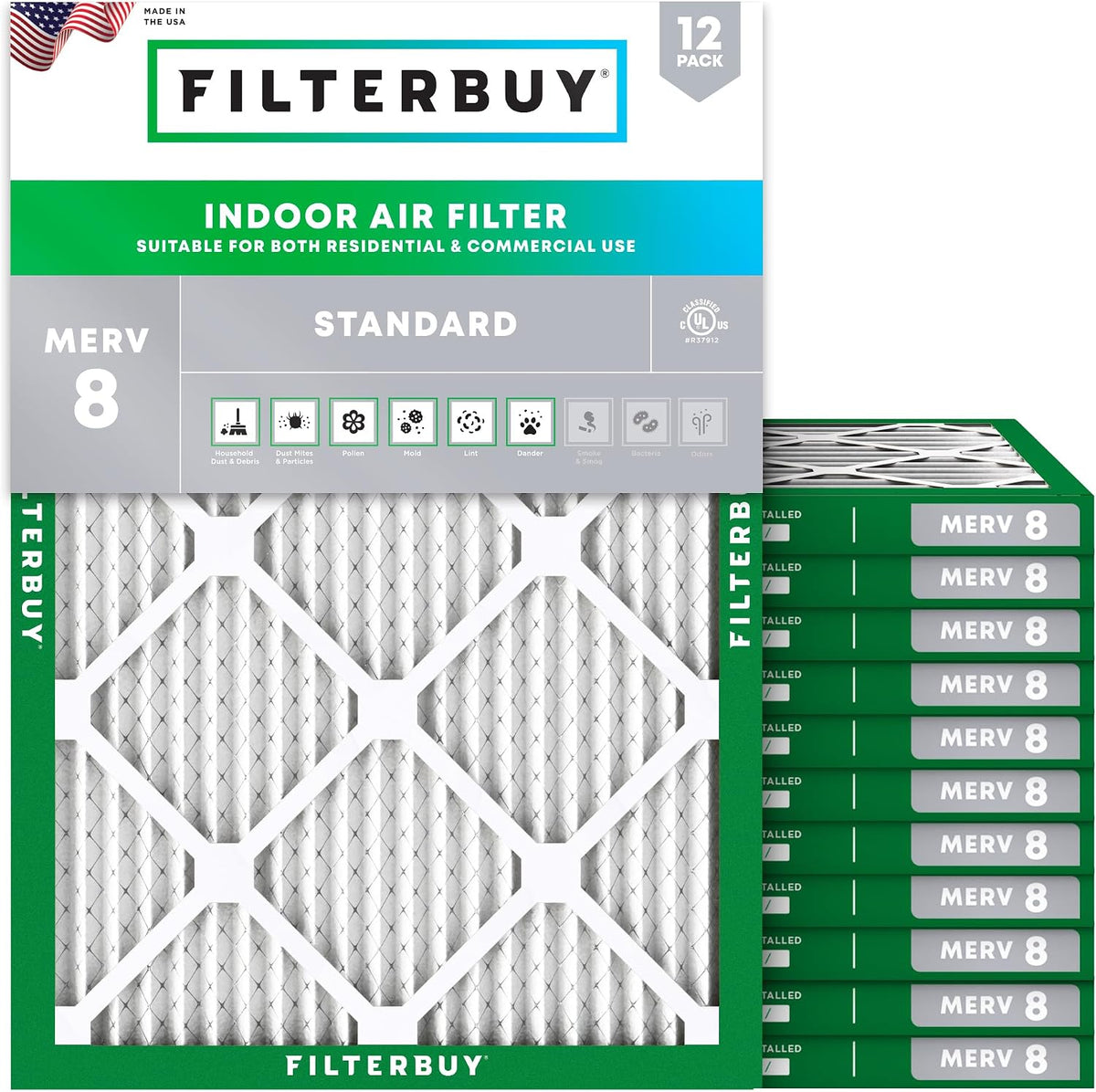 Filterbuy 17.5x21x1 Air Filter MERV 8 Dust & Allergy Defense (12-Pack)