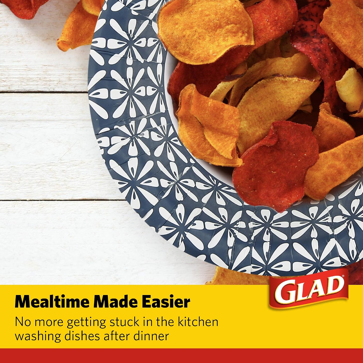 Glad Round Disposable Paper Bowls, Blue Mosaic, 16 Oz, 50 Count, 6-Pack