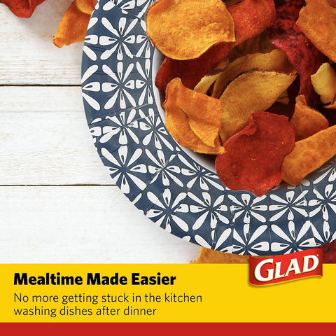 Glad Round Disposable Paper Bowls, Blue Mosaic, 16 Oz, 50 Count, 6-Pack