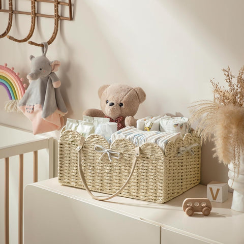 HBlife Large Baby Diaper Caddy, Paper Rope Storage Baskets Nursery Bin with Removable Divider, Portable Car Organizer for Diapers, Baby Shower Gifts, Newborn Essentials Must Haves