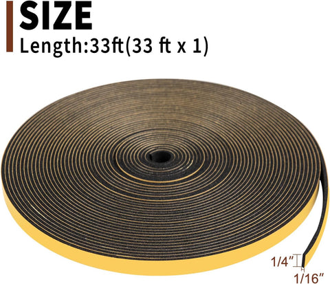Yotache Weather Stripping (.25) 1/4 Inch Wide X 1/16 Inch Thick, 33 Ft