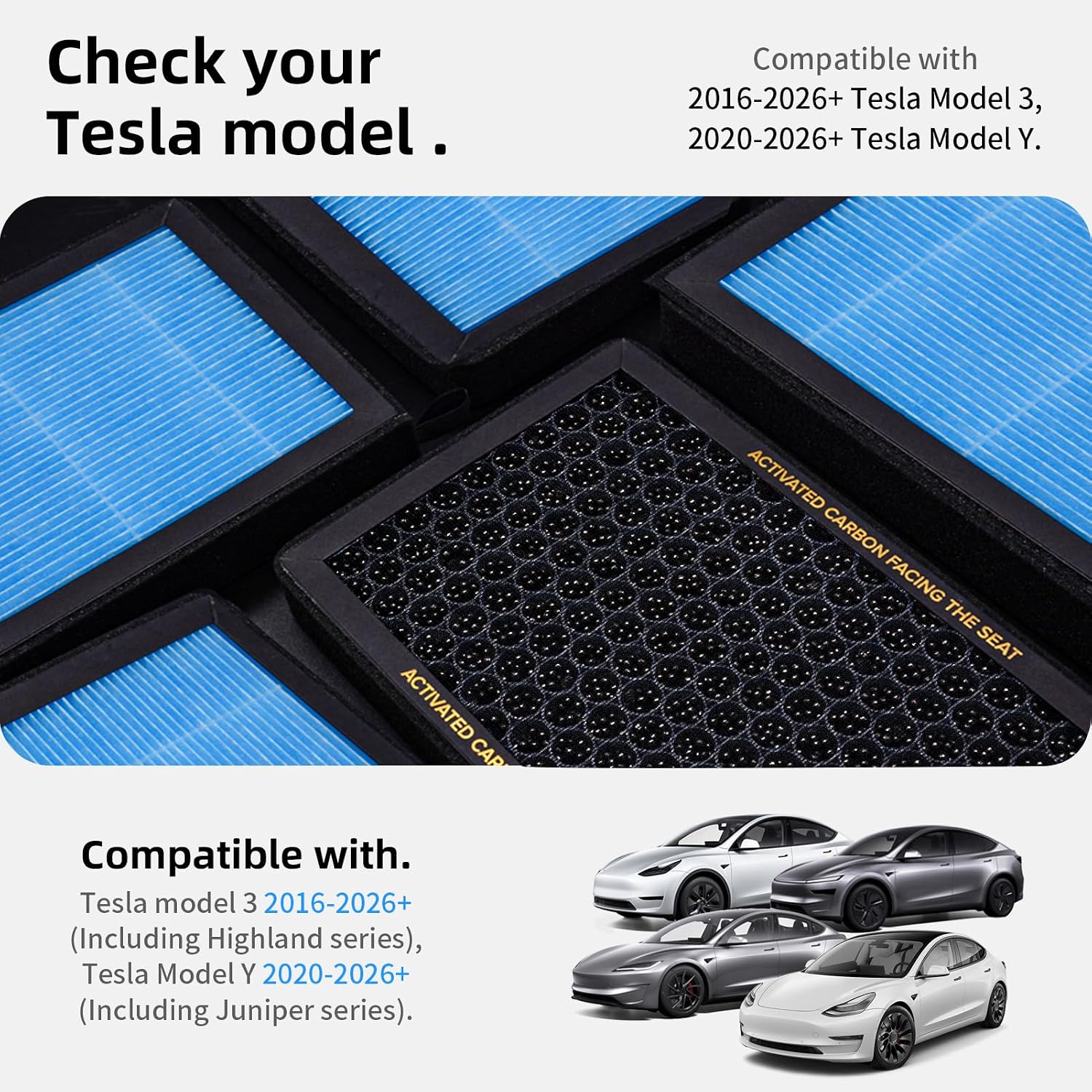 Cabin Air Filter for Tesla Model 3/Y, HEPA Activated Carbon