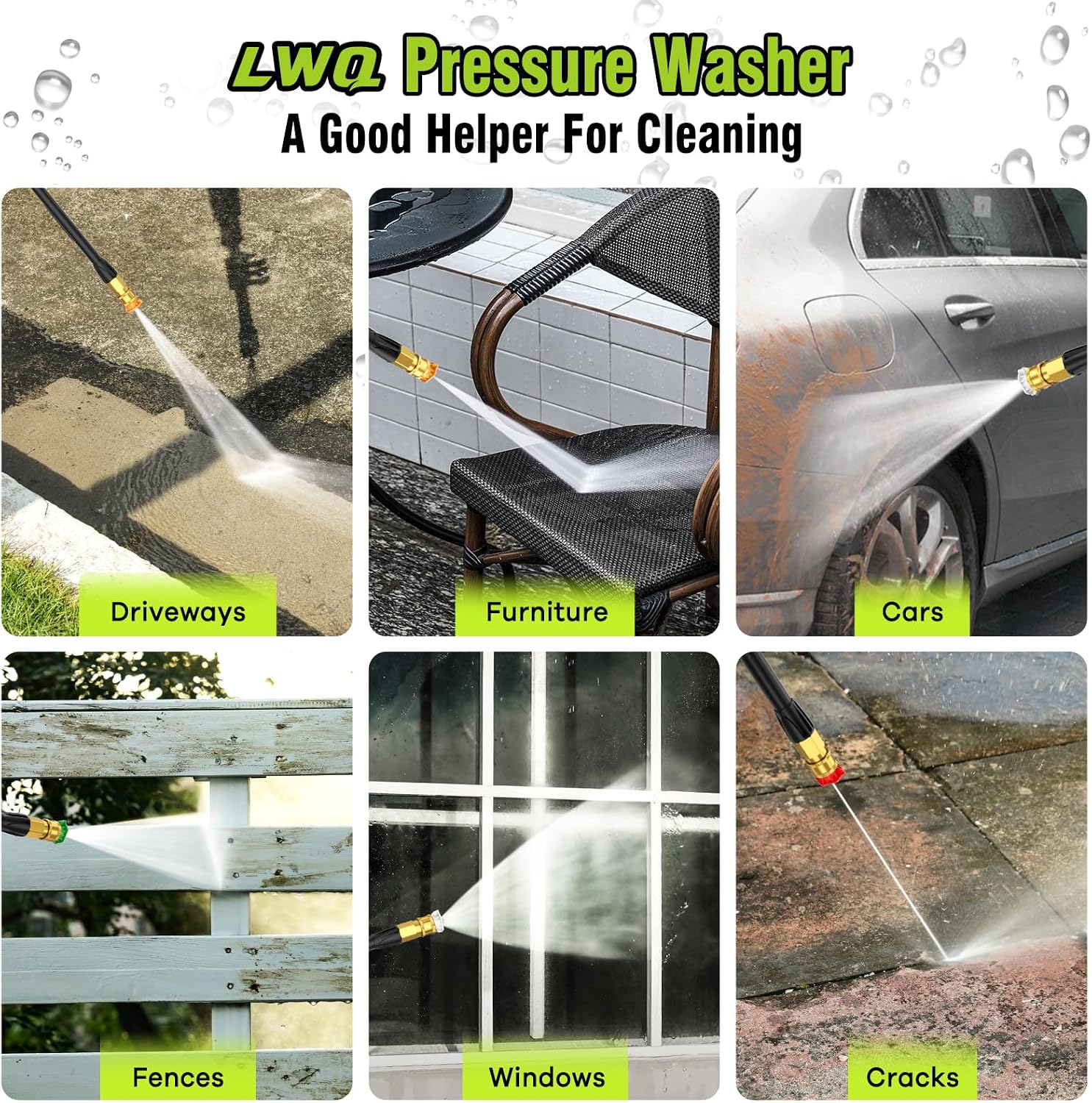 Pressure Washer, Portable Power Washer, 4 Quick Connect Nozzles, High Pressure Cleaning Machine for Car Fence Driveway Patio Washing and More(Light Green)