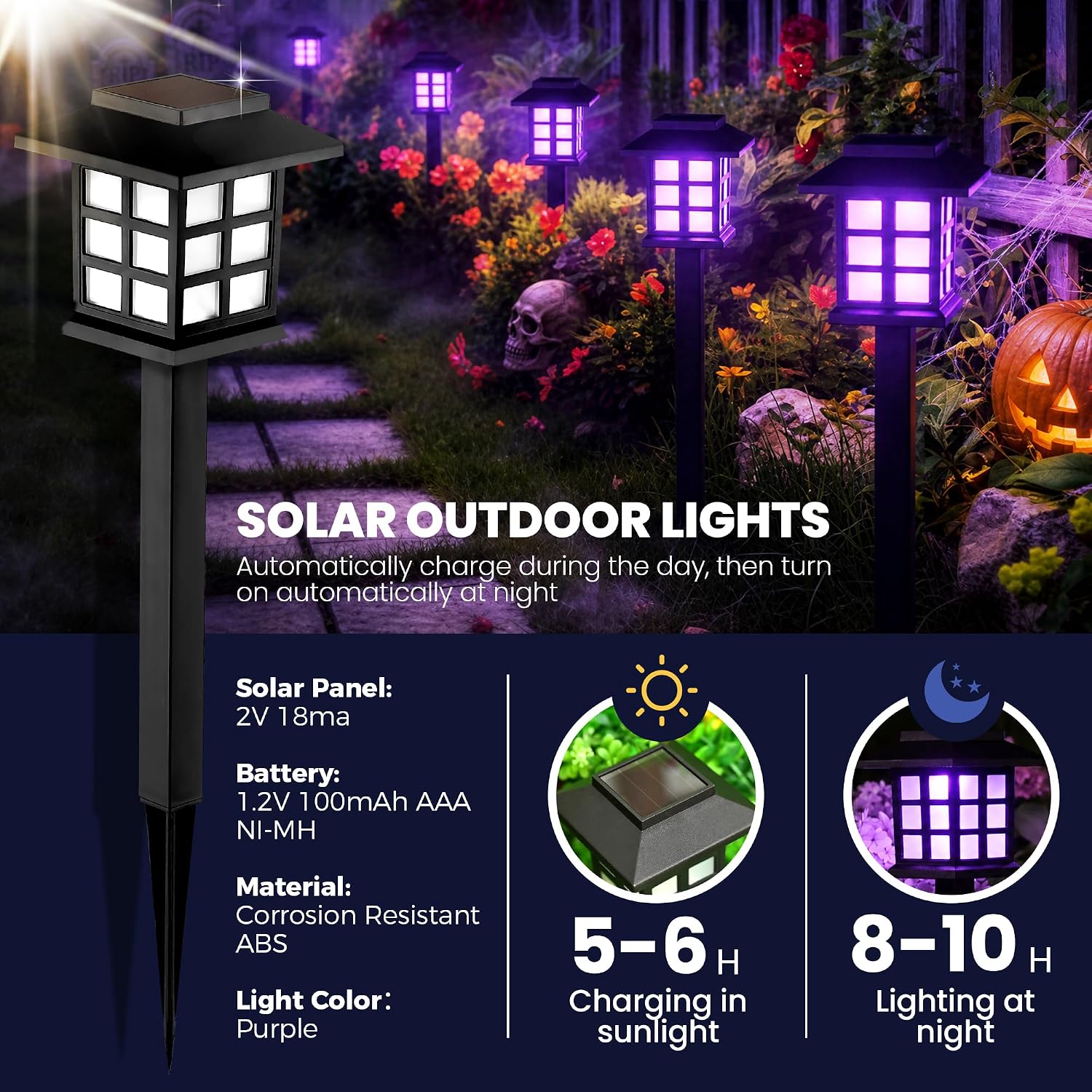 GIGALUMI Halloween Solar Lights Outdoor,12ps Purple Halloween Decorations.