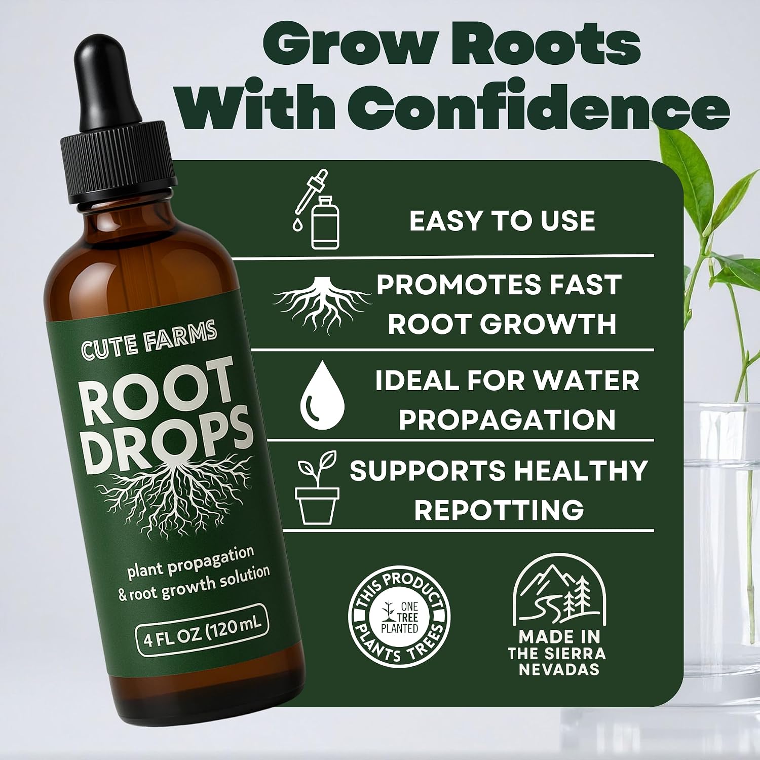 Root Drops - Liquid Rooting Booster | Rapid Growth, Stronger Root System, Reduced Transplant Shock | Ideal for Water, Soil, Leca | Perfect for Indoor Plants: Pothos, Monstera, Philodendron (4 oz)