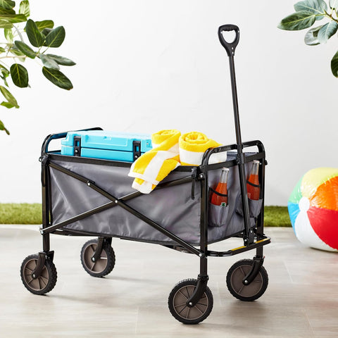 Amazon Basics Collapsible Heavy Duty Utility Wagon for Outdoor Sports, Camping, Garden, and Shopping, 265 Pounds Capacity, 27.6 x 40.9 x 20 inches, Gray