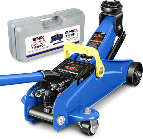 DNA Motoring 1.5 Ton Car Floor Jack Low Profile Hydraulic Trolley Service/Floor Jack, 1.5T / 3000 lbs Capacity, Lifting Range 5.3 Inch -12 Inch, with Storage Case, Blue, TOOLS-00327