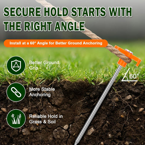 FEED GARDEN Heavy Duty Tent Stakes 10 Inch - 20 Pack Galvanized Steel Ground Anchors for Camping Tents, Canopy, Tarp - Rust Resistant Metal Pegs with High Visibility Orange Head