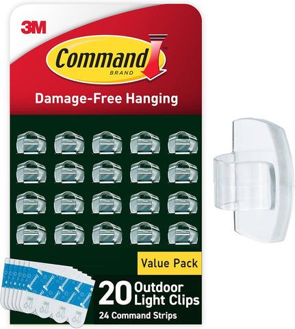 Command Outdoor Light Clips, Clear, 20 Clips, 24 Weather Resistant Strips