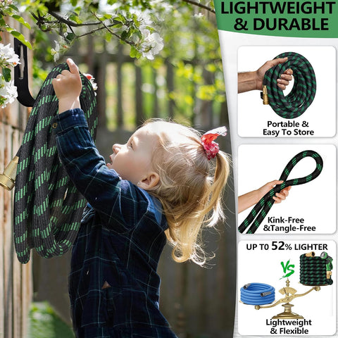75 ft Garden Hose, 2026 Upgraded Lightweight with 3/4" Solid Brass Fittings, Ultra Durable No Kink Flexible Hose with 10-Function Nozzle, Leak-Free All-Weather for Yard, Lawn