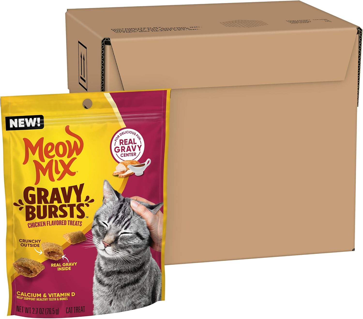 Meow Mix Gravy Bursts Chicken Flavored Cat Treats, 2.7 Oz. Bags (Pack of 5)