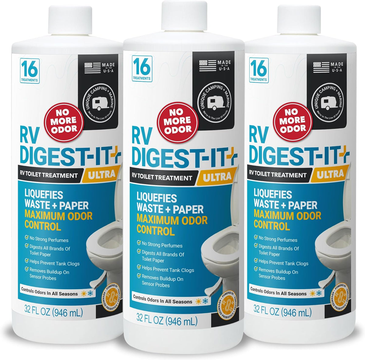 Unique RV Digest-It Ultra Liquid RV Tank Treatment, 32 oz, Pack of 3