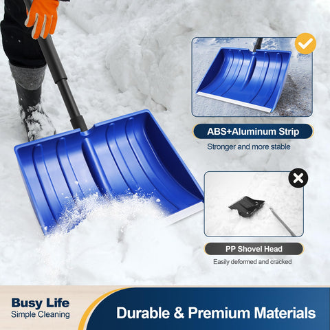 Yocada Snow Shovel for Driveway Home Garage Snow Removal with D-Grip Handle Aluminum Strip 48 inch Long Large Capacity Shovel for Garden Car Camping Outdoor