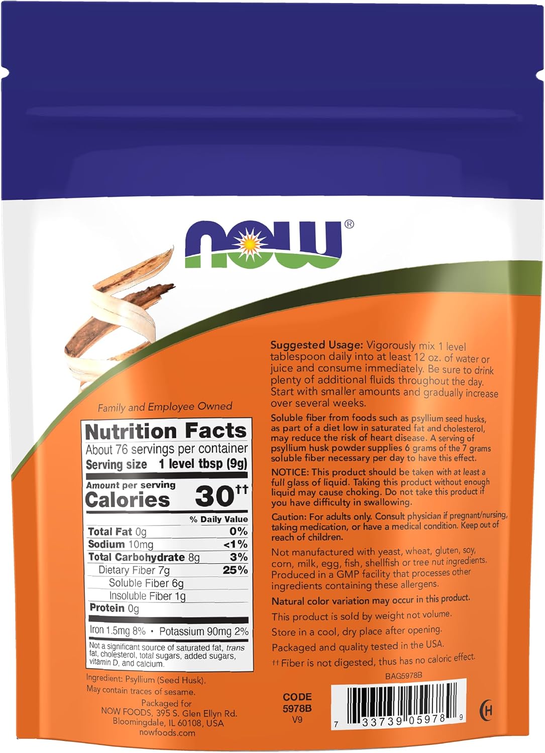 NOW Foods Supplements, Psyllium Husk Powder, Non-GMO Project Verified, Soluble Fiber, 24-Ounce