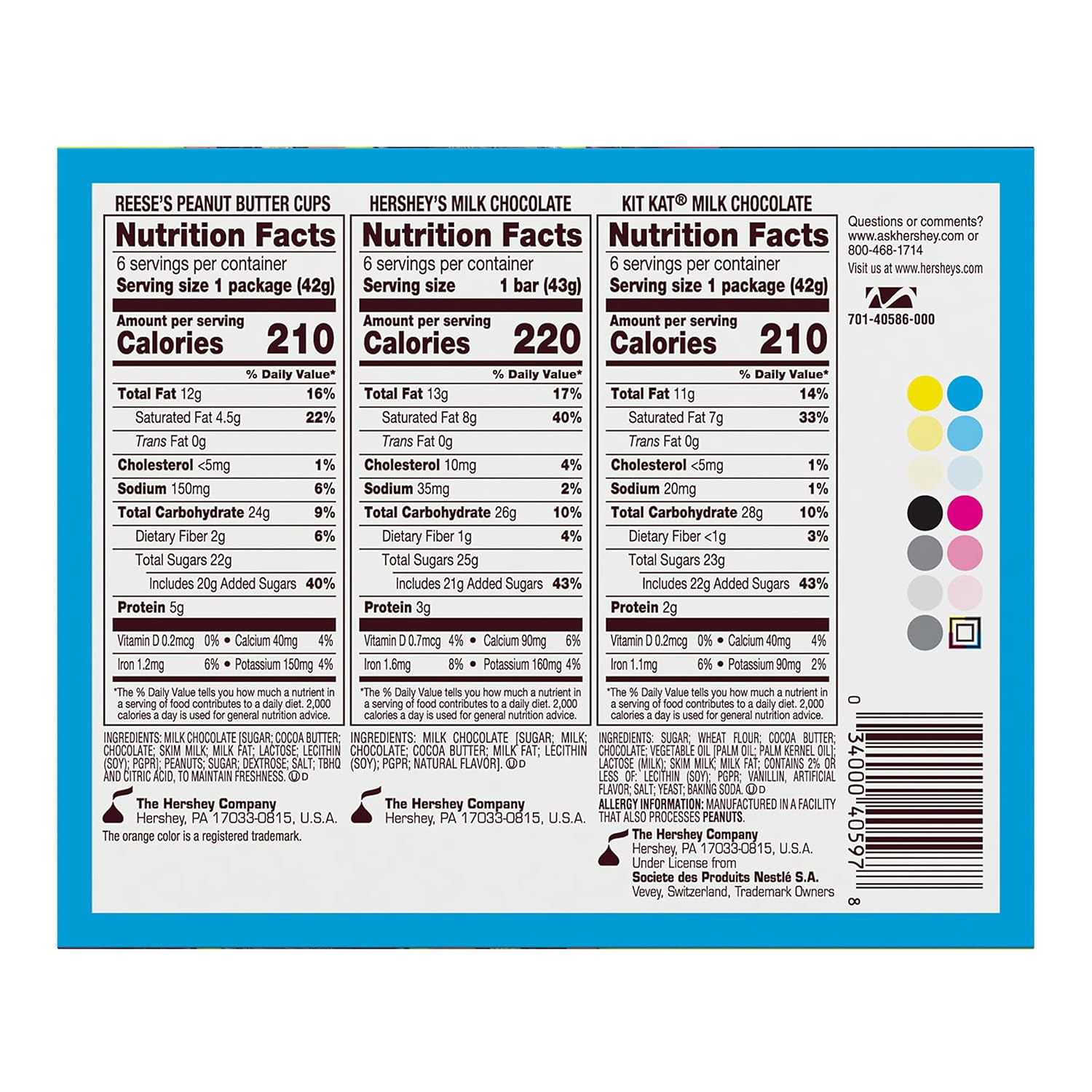HERSHEY'S, KIT KAT and REESE'S Assorted Milk Chocolate, Full Size Bars Variety Box, 27.3 oz - 18 Count (Pack of 2)