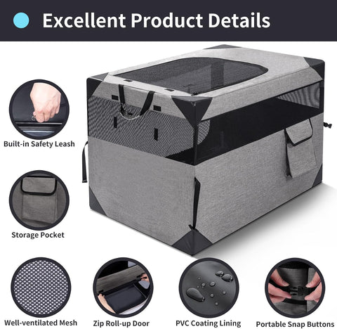 Zikopomi 36 Inch Portable Soft Foldable Dog Crate, 36" L x 25" W x 25" H