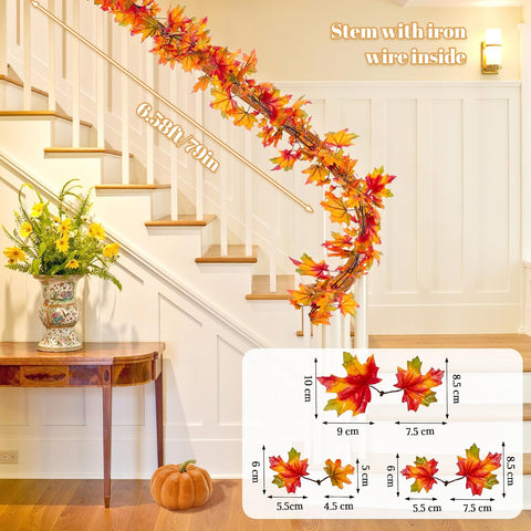Fall Garland 6.5ft/Piece Fall Maple Leaf Garlands Autumn Garland Leaves Vine for Thanksgiving Home Decor 1pc