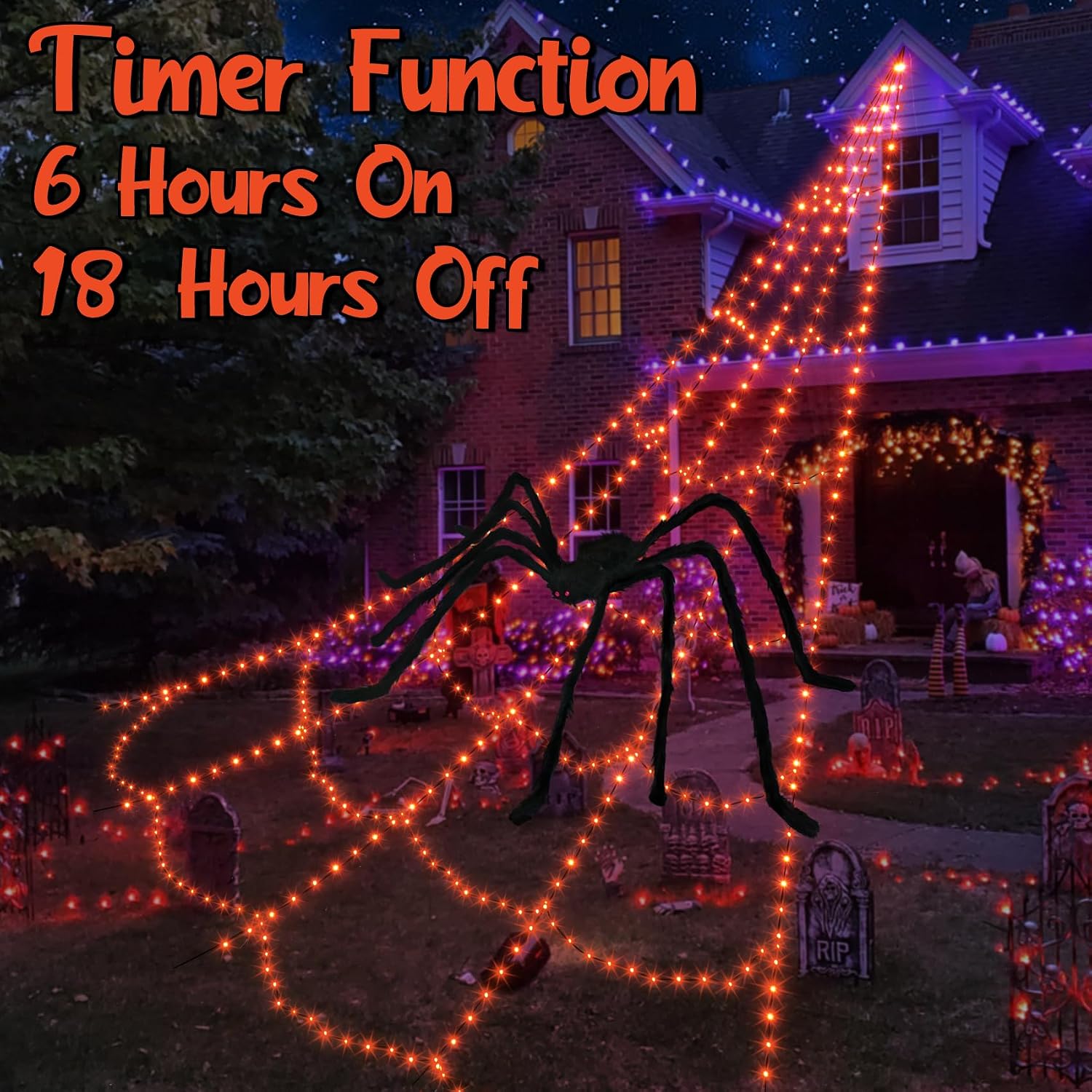 Halloween Decorations Outdoor 455 LED Spider Web Decoration + 59" Spider