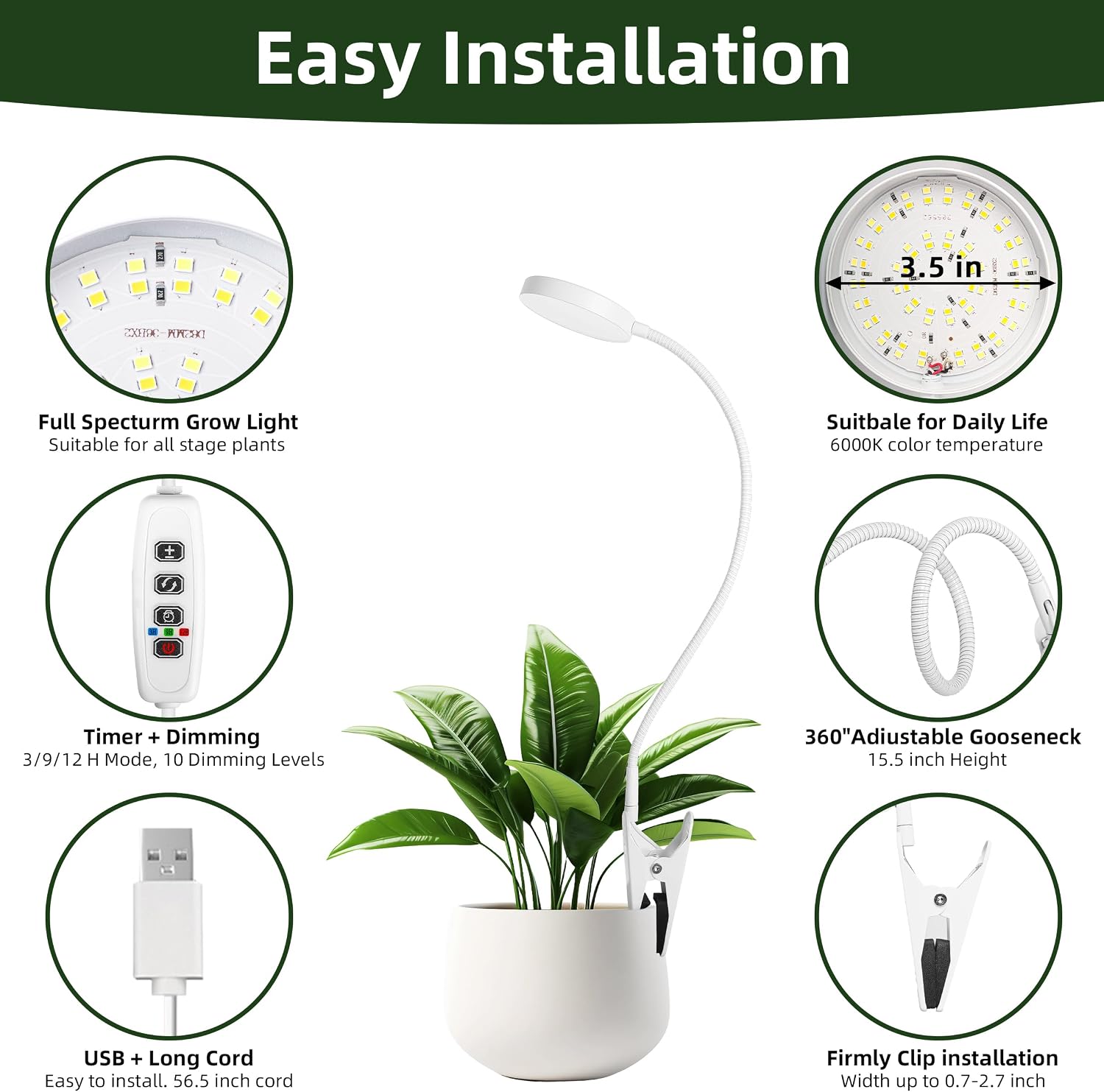 EWPJDK Plant Grow Light Full Spectrum 72 LED with Clip Grow Lamp