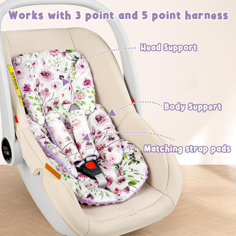 GFU Infant Car Seat Insert Head and Body Support with 2 Strap Pads Purple