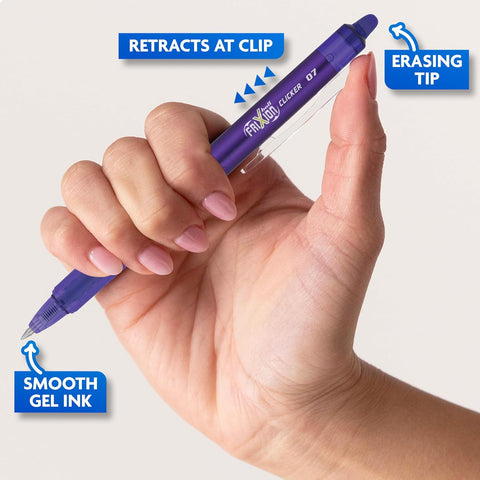 PILOT FriXion Clicker Erasable, Fine Tip 0.7mm, 7 Count Pouch