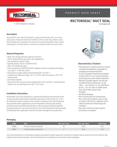 RectorSeal Duct Seal 81880 Compound, Easily Applied to Plumbing & Metal Fabrication, Paintable General Purpose Sealant, 1 lb