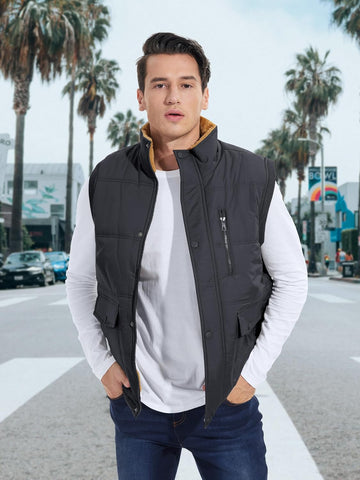 MAGCOMSEN Mens Winter Vests Outerwear Fleece Lined Puffer Vest Warm Casual Quilted Vest Bubble Sherpa Vest Jacket