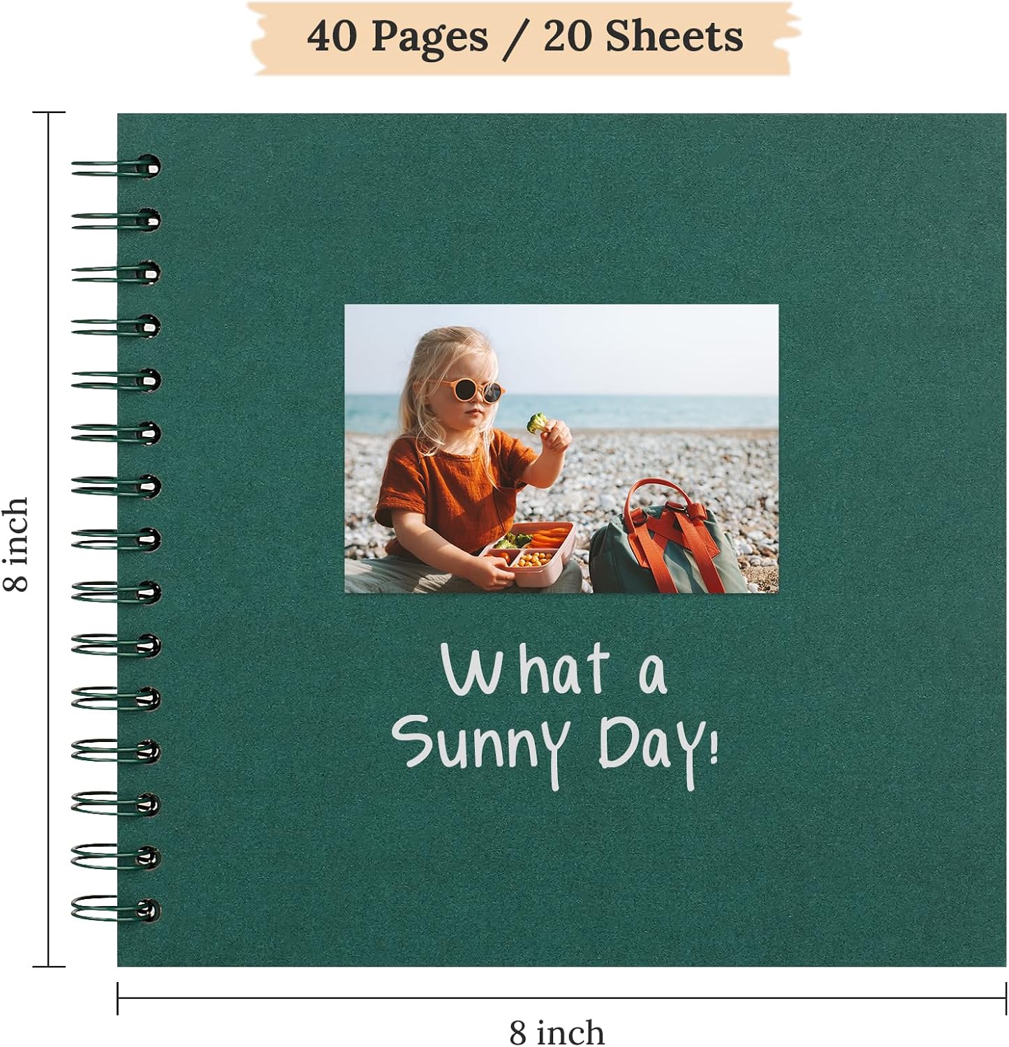 Scrapbook Photo Album 8"x8" 20 Sheets 40 Pages Hardcover Kraft Paper Green