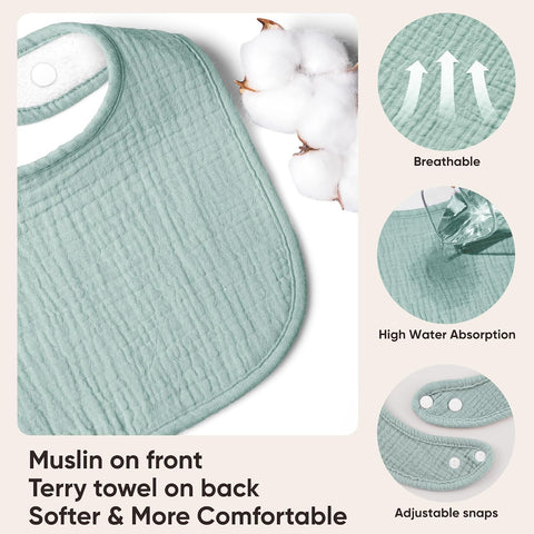 Bearmoss Baby Bibs for Drooling and Teething 100% Cotton Muslin Bibs